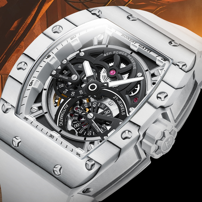 Luxury Watch Rubber Strap - Zegarek męski mechaniczny BONEST GATTI, koperta