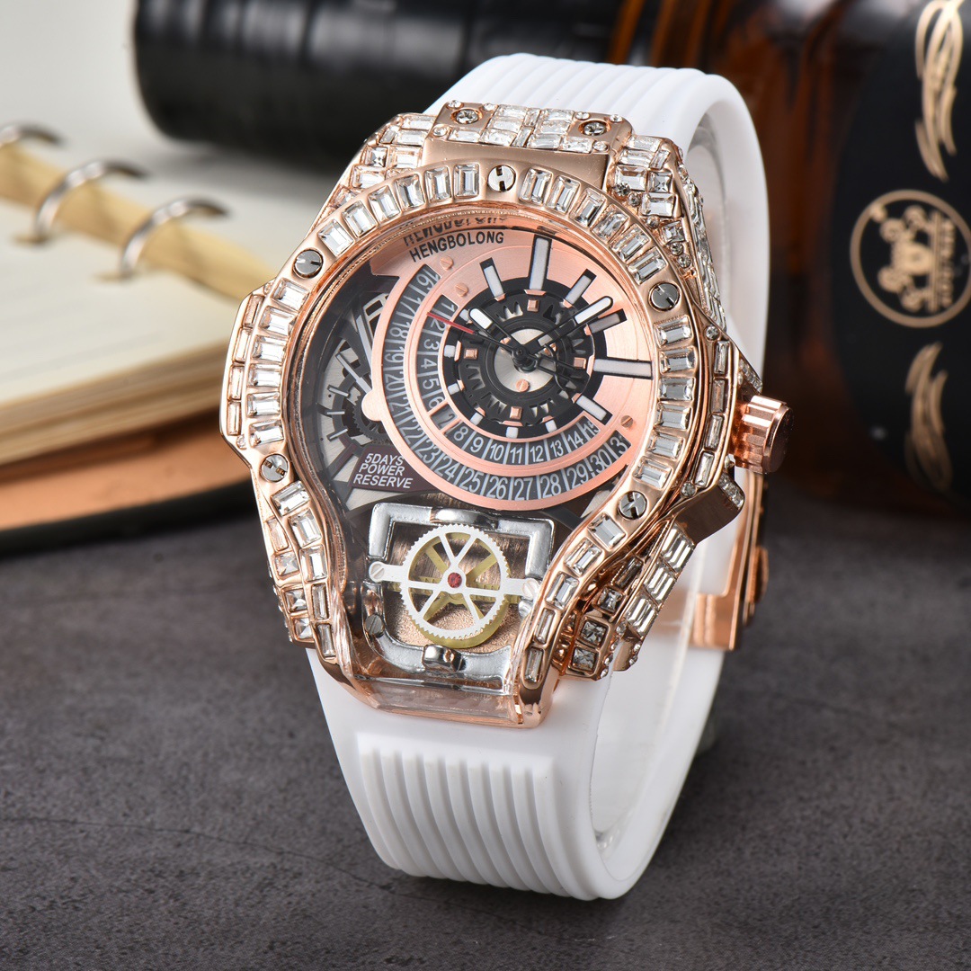 Luxury Watch Rubber Strap - Zegarki męskie luksusowe z pełnym diamentowym